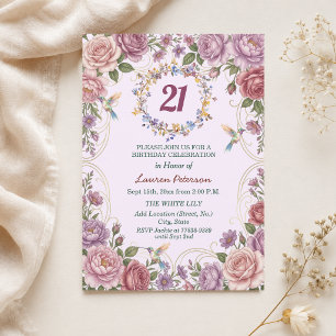 Invitación Fiesta de cumpleaños número 21 de Royal Gold Flora