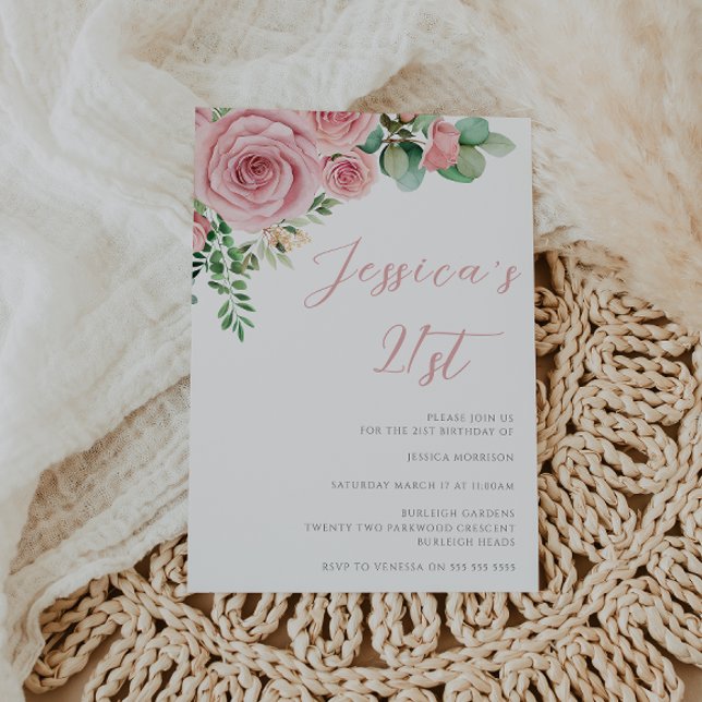 Invitación Fiesta de cumpleaños número 21 de Rubor Flowers (Subido por el creador)