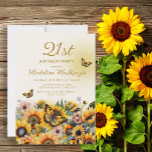Invitación Fiesta de cumpleaños número 21 de Sunflowers Butte<br><div class="desc">Elegantes girasoles y mariposas invitan a la fiesta de cumpleaños número 21 de las mujeres. Comuníquese conmigo para obtener ayuda con sus personalizaciones o para solicitar productos adicionales de correspondencias o coordinación de Zazzle para su fiesta.</div>