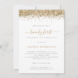 Invitación Fiesta de cumpleaños número 21 de Trendy Gold Purp