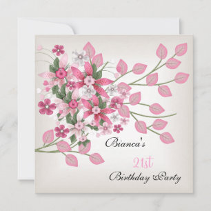 Invitación Fiesta de cumpleaños número 21 Flores rosadas boni