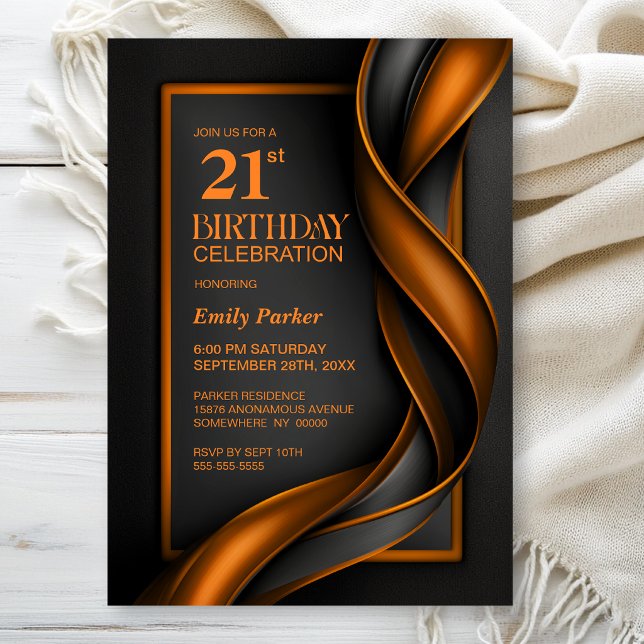 Invitación Fiesta de cumpleaños número 21 moderna en negro y  (Subido por el creador)