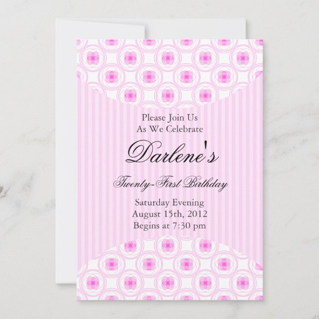 Invitación Fiesta de cumpleaños número 21 Rosa dulce (Anverso)