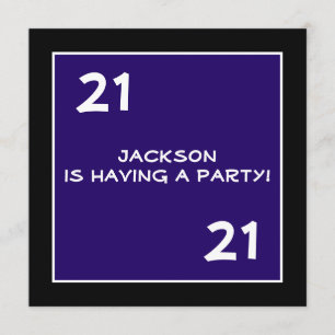 Invitación Fiesta de cumpleaños número 21 simple azul oscuro