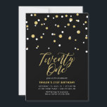 Invitación Fiesta de cumpleaños número 21 simple negro y oro<br><div class="desc">Celebra tu día especial con esta invitación mínima de cumpleaños 21. Este diseño cuenta con un elegante guión de letras "Twenty One" con un confeti en forma de hexágono con una combinación en color negro y oro. Más diseños disponibles en mi tienda BaraBomDesign.</div>