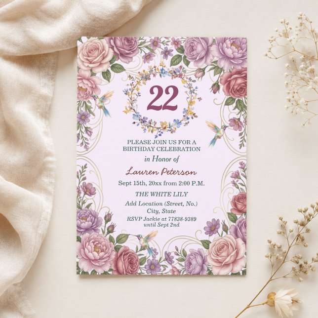 Invitación Fiesta de cumpleaños número 22 de Royal Gold Flora (Subido por el creador)