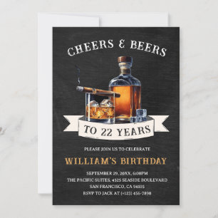 Invitación Fiesta de cumpleaños número 22 rústica Cheers & Be