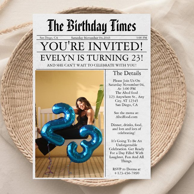 Invitación Fiesta de cumpleaños número 23 Foto divertida únic (Subido por el creador)