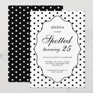 Invitación Fiesta de cumpleaños número 25 con lunares chic