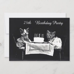 Invitación Fiesta de cumpleaños número 25 de gatitos vintage 