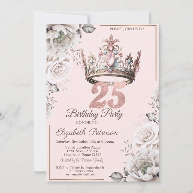Invitación Fiesta de cumpleaños número 25 de la corona de la  (Anverso)