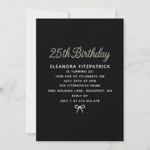 Invitación Fiesta de cumpleaños número 25 perla negra y blanc