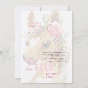 Invitación Fiesta de cumpleaños número 2 acuarela pony rosa