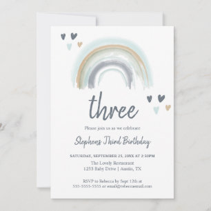 Invitación Fiesta de cumpleaños número 2 Blue Boho Rainbow