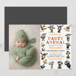 Invitación Fiesta de cumpleaños número 2 con animales diverti
