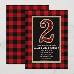 Invitación Fiesta de cumpleaños número 2 con cuadros de búfal
