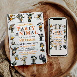 Invitación Fiesta de cumpleaños número 2 de animales divertid