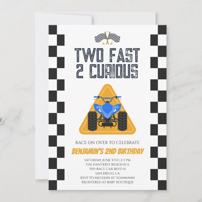 Invitación Fiesta de cumpleaños número 2 de ATV Quad Four Whe (Anverso)