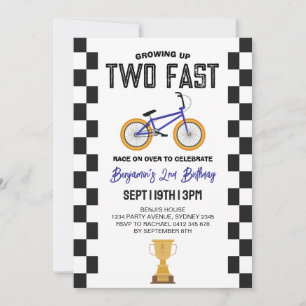Invitación Fiesta de cumpleaños número 2 de bicicleta BMX azu