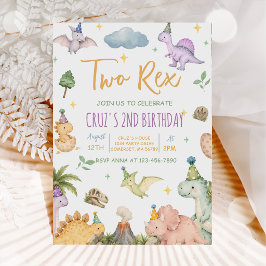 Invitación Fiesta de cumpleaños número 2 de Dinosaurio Dos Re