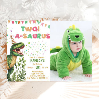 Invitación Fiesta de cumpleaños número 2 de Dinosaurio Two-A-