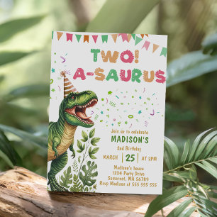 Invitación Fiesta de cumpleaños número 2 de Dinosaurio Two-A-