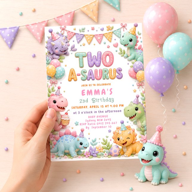Invitación Fiesta de cumpleaños número 2 de Girl Dinosaur Two (Subido por el creador)