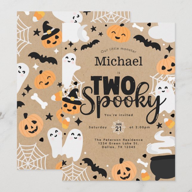 Invitación Fiesta de cumpleaños número 2 de Halloween Ghost P (Anverso / Reverso)