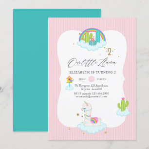 Invitación Fiesta de cumpleaños número 2 de Llama de moda