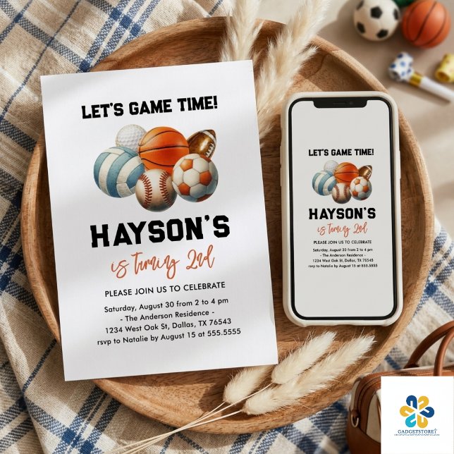Invitación Fiesta de cumpleaños número 2 de Modern Sports Kid (Modern Sports Kids 2nd Birthday party Invitation)