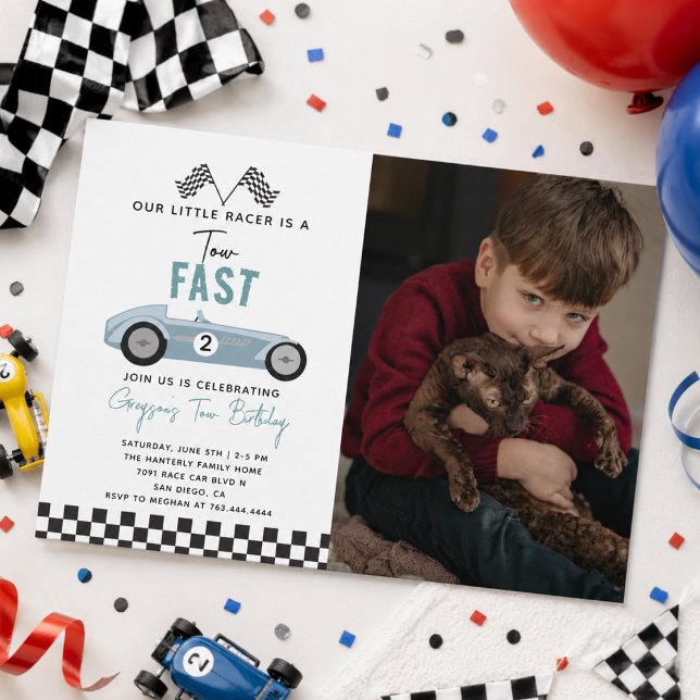 Invitación Fiesta de cumpleaños número 2 de niño de coche de  (Two Fast Race Car Boy 2nd Birthday Party Invitation
)