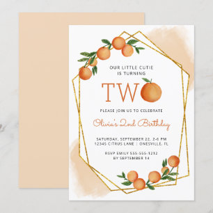 Invitación Fiesta de cumpleaños número 2 de Orange Little Cut