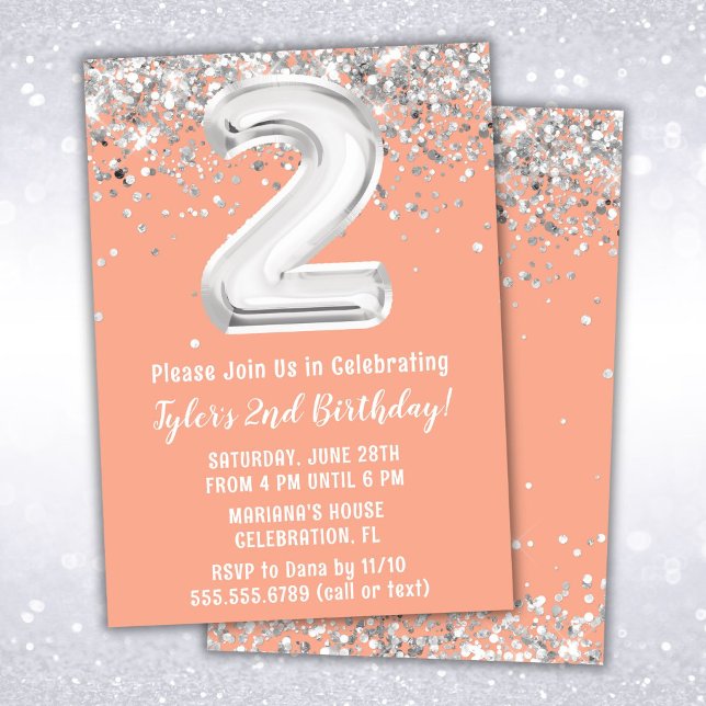 Invitación Fiesta de cumpleaños número 2 de Peach Silver (Subido por el creador)