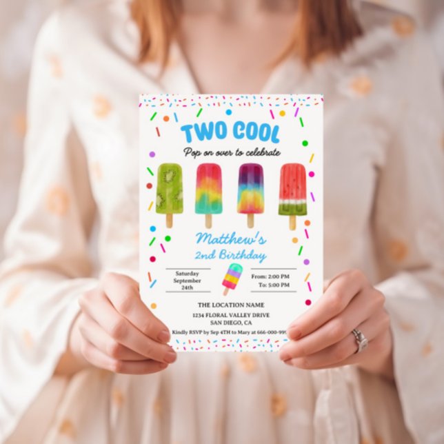 Invitación Fiesta de cumpleaños número 2 de Summer Two Cool P (Popsicle two cool birthday party invitation)