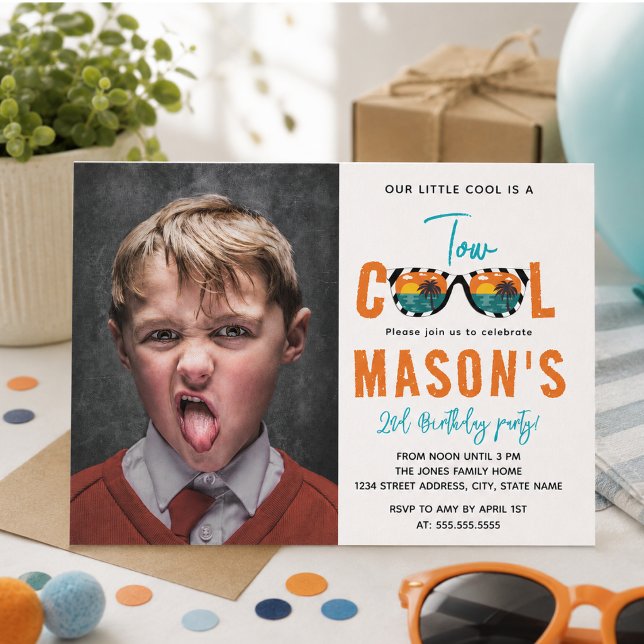 Invitación Fiesta de cumpleaños número 2 de Two Cool Boy (Two Cool Boy 2nd Birthday Party Invitation)