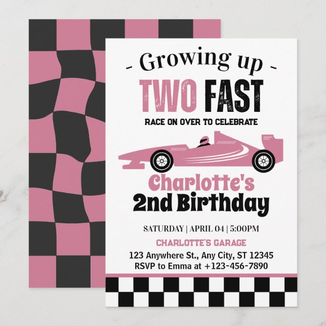 Invitación Fiesta de cumpleaños número 2 de Two Fast Girl (Anverso / Reverso)