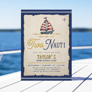Invitación Fiesta de cumpleaños número 2 de Two Nauti Sailboa