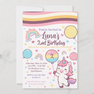 Invitación Fiesta de cumpleaños número 2 de Unicornio Mágico