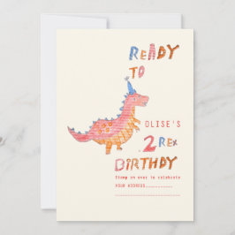 Invitación Fiesta de cumpleaños número 2 del dinosaurio rojo