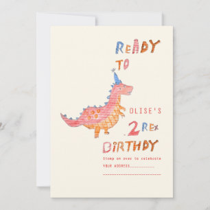 Invitación Fiesta de cumpleaños número 2 del dinosaurio rojo 