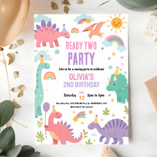 Invitación Fiesta de cumpleaños número 2 del T-Rex Rosa