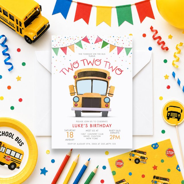 Invitación Fiesta de cumpleaños número 2 en autobús (Subido por el creador)