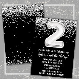 Invitación Fiesta de cumpleaños número 2 en blanco y negro