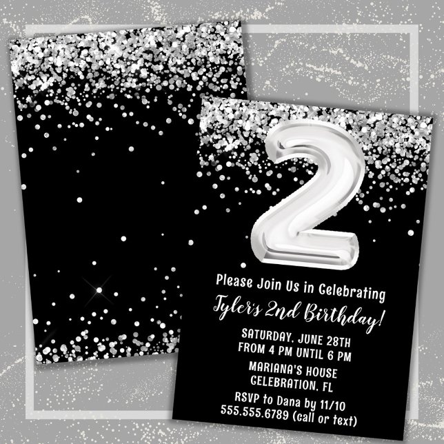 Invitación Fiesta de cumpleaños número 2 en blanco y negro (Subido por el creador)
