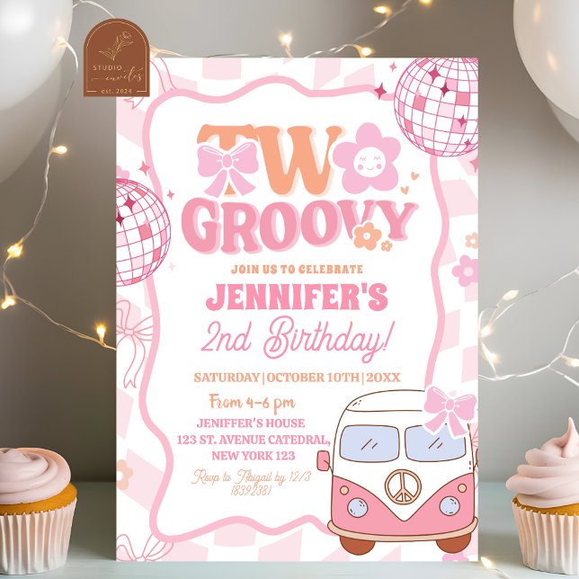 Invitación Fiesta de cumpleaños número 2 Pastel Retro Van Two (Subido por el creador)