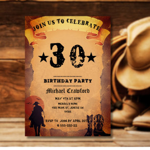 Invitación fiesta de cumpleaños número 30 al estilo vaquero c