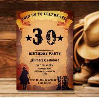 Invitación fiesta de cumpleaños número 30 al estilo vaquero c