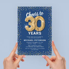 Invitación Fiesta de cumpleaños número 30 azul dorado