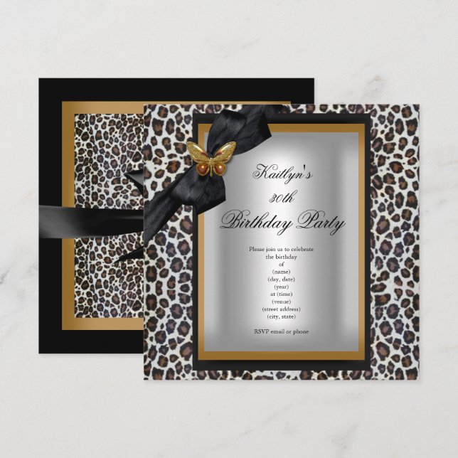 Invitación Fiesta de cumpleaños número 30 Cheetah dorado Mari (Anverso / Reverso)