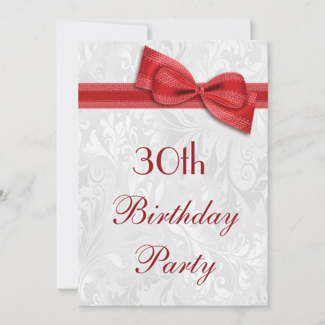 Invitación Fiesta de cumpleaños número 30 con damasco y lazo  (Anverso)